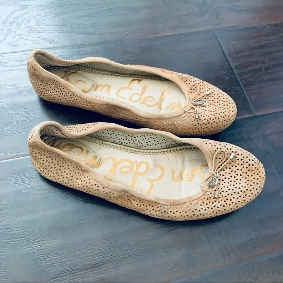 Sam Edelman Tan/Nude Felicia 2 Perforated Suede Slip-On Ballet Flats | Size: 7.5 - Picture 4 of 5